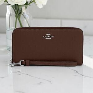 Coach Long Zip Around Leather Wallet in Maple Brown C4451